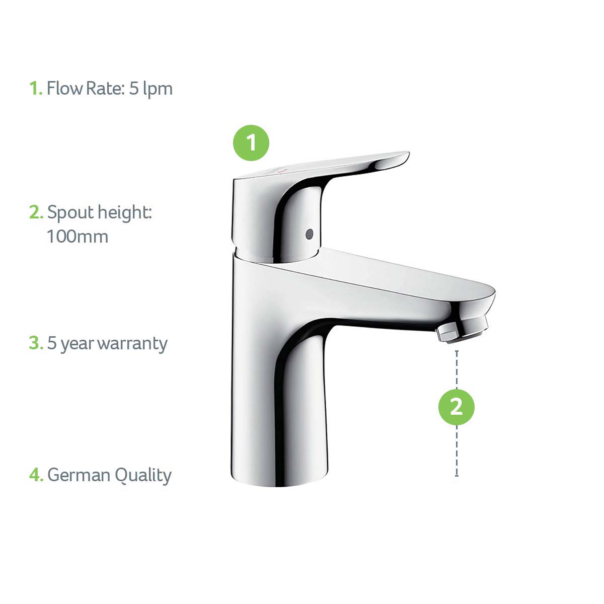 hansgrohe Focus E2 CoolStart Single Lever Basin Mixer 100
