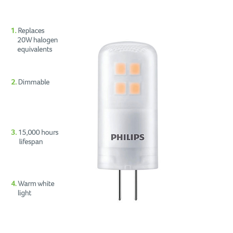 929002389402 Philips CorePro LED Capsule Bulb G4 2.1W 2700K Dimmable Frosted 1200 x1200