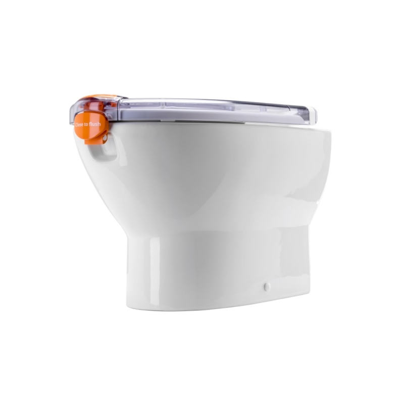 Propelair WC Mk2 - Clear Lid - Orange Latch - Close to Flush - 100-009 - main angle left