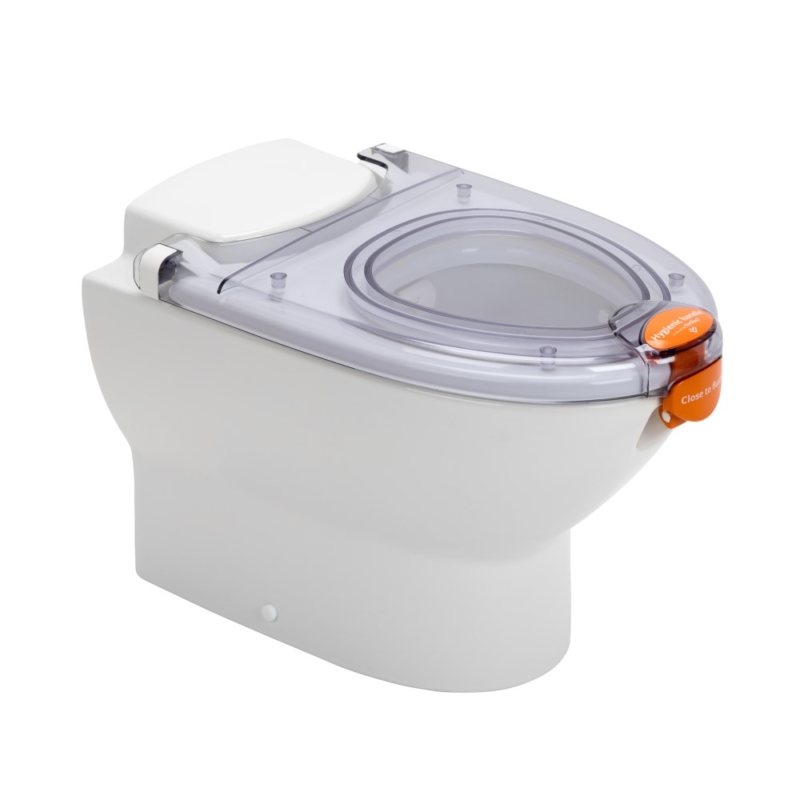 Propelair WC Mk2 - Clear Lid - Orange Latch - Close to Flush - 100-009 - main angle right