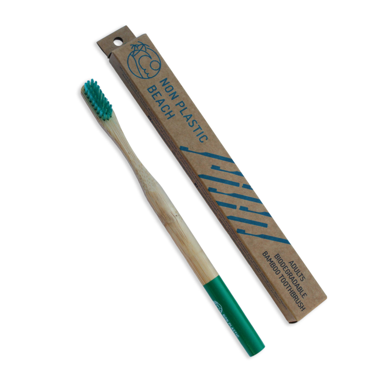 Non Plastic Beach Adult Bamboo Toothbrush Green