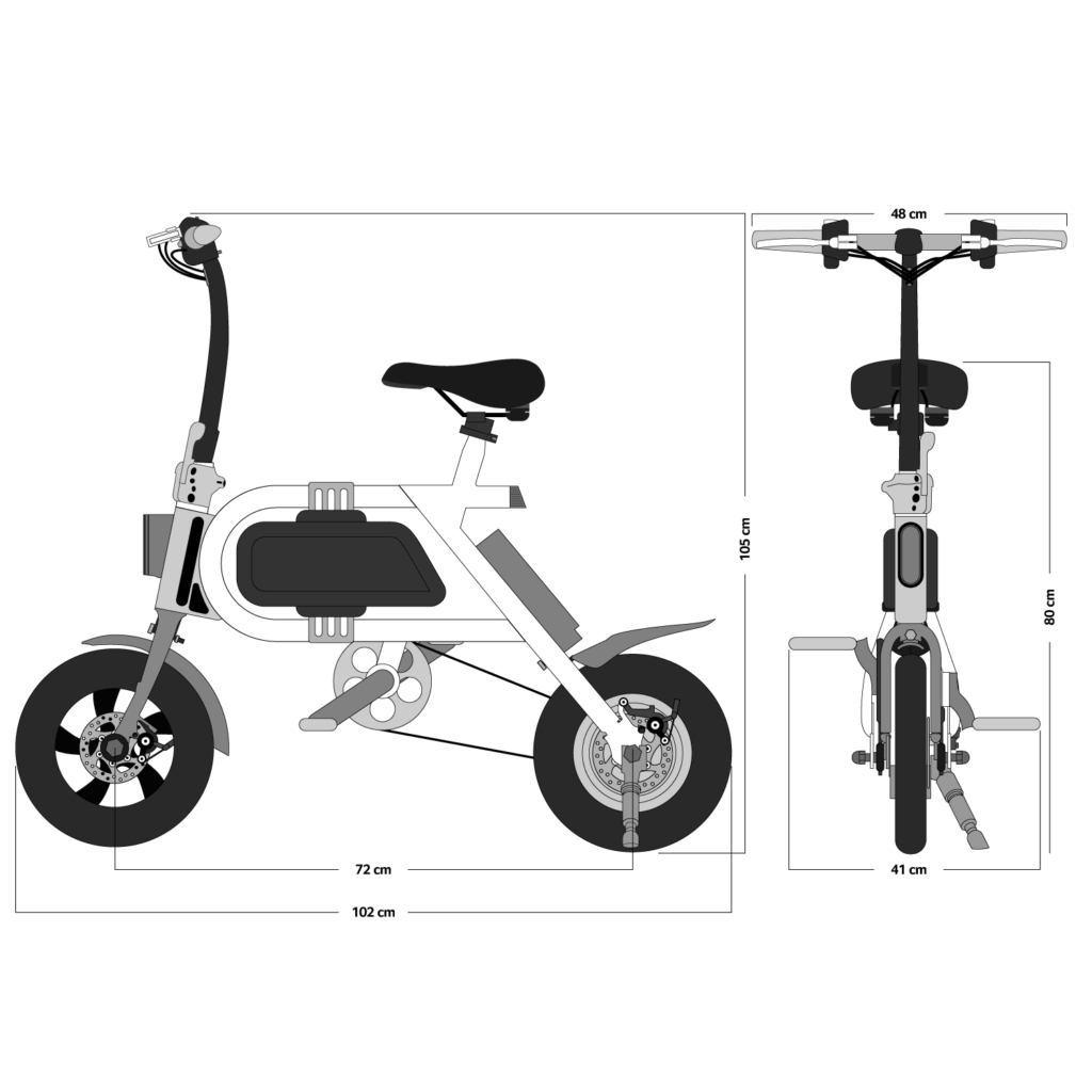Inmotion P2 eBike Front and Side Measurements