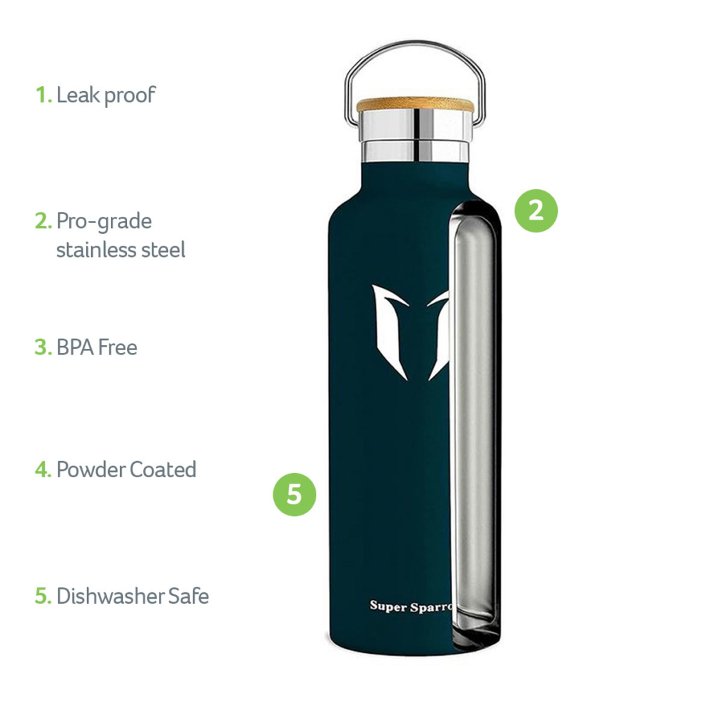 Super Sparrow Water Bottle Insulated Stainless Steel 750ml Jade