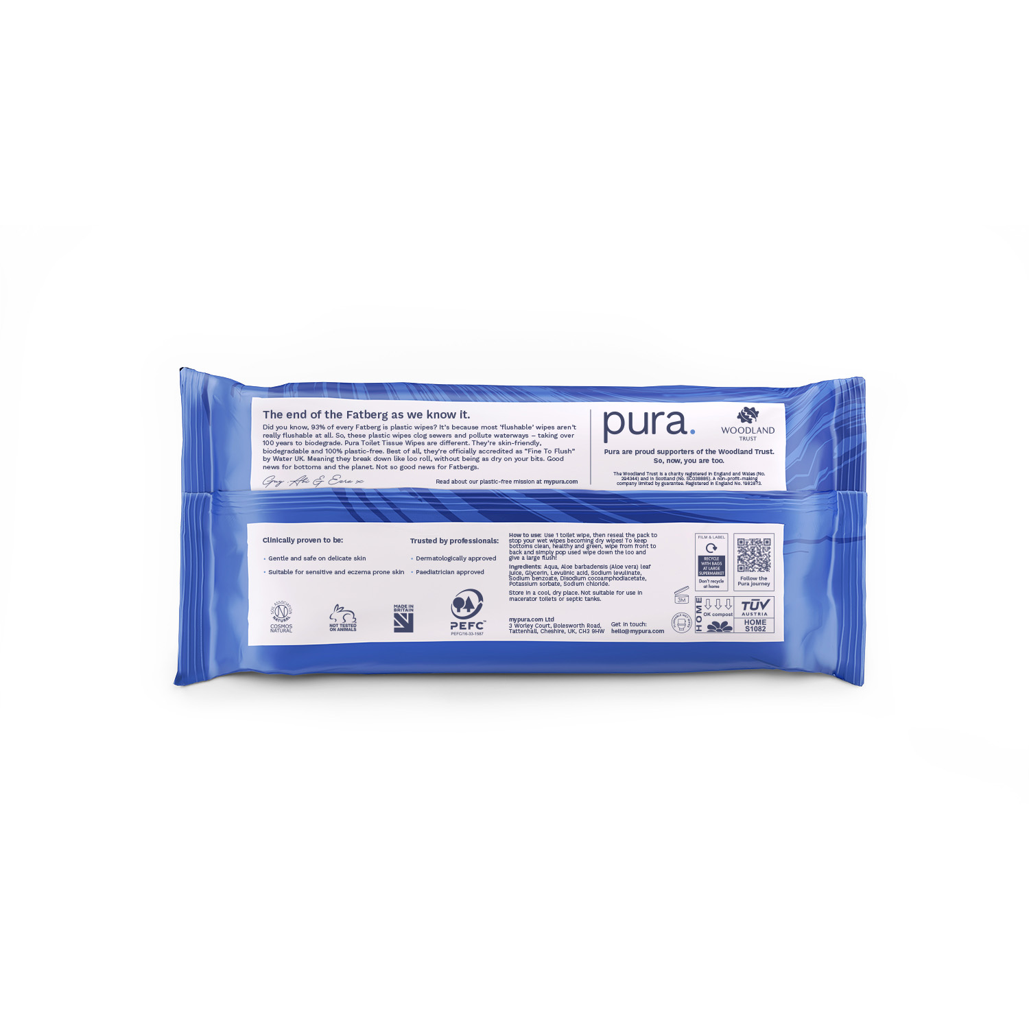 Pura 100 Plasticfree, Biodegradable Flushable Toilet Wipes 14 x 40 pack 560 wipes