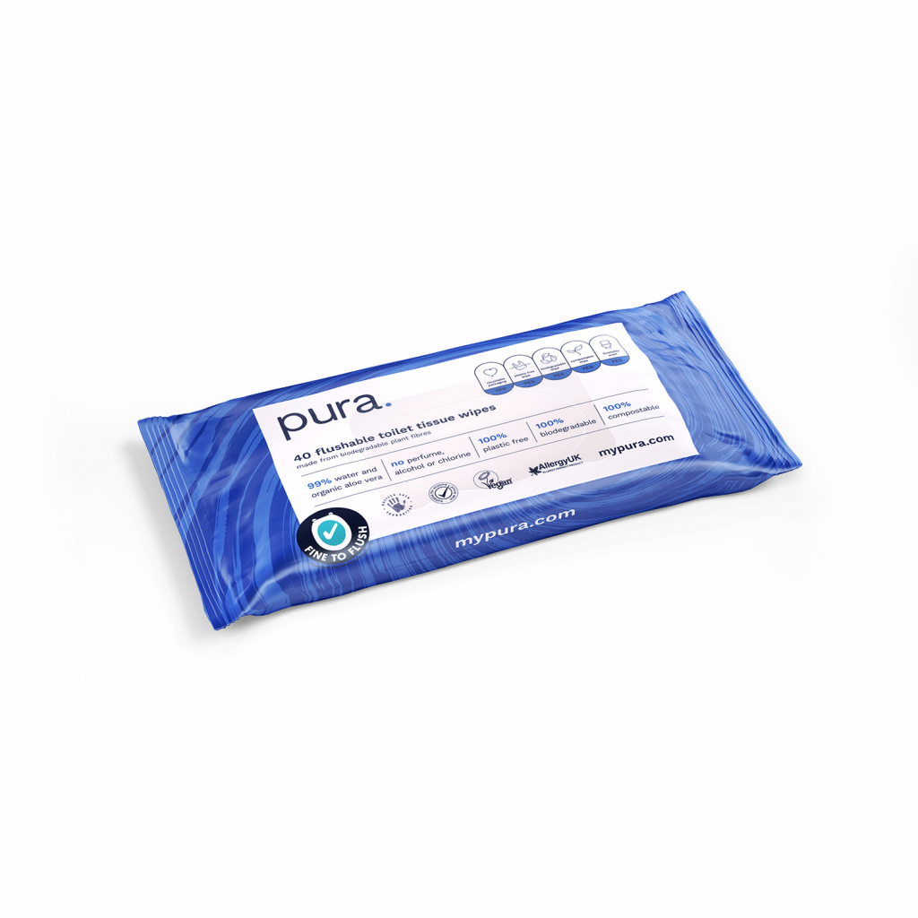 Pura 100 Plasticfree, Biodegradable Flushable Toilet Wipes 14 x 40