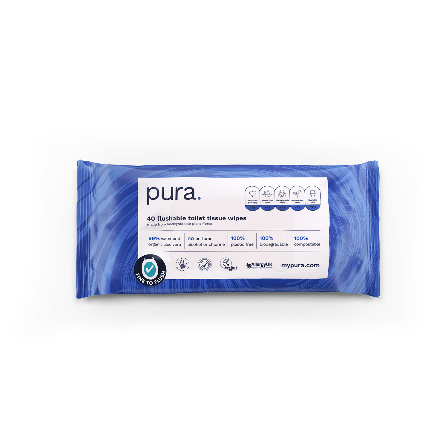 Pura 100 Plasticfree, Biodegradable Flushable Toilet Wipes 14 x 40 pack 560 wipes