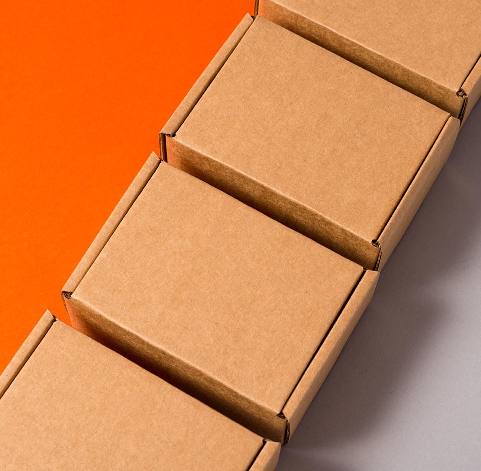Set of natural coloured cardboard boxes