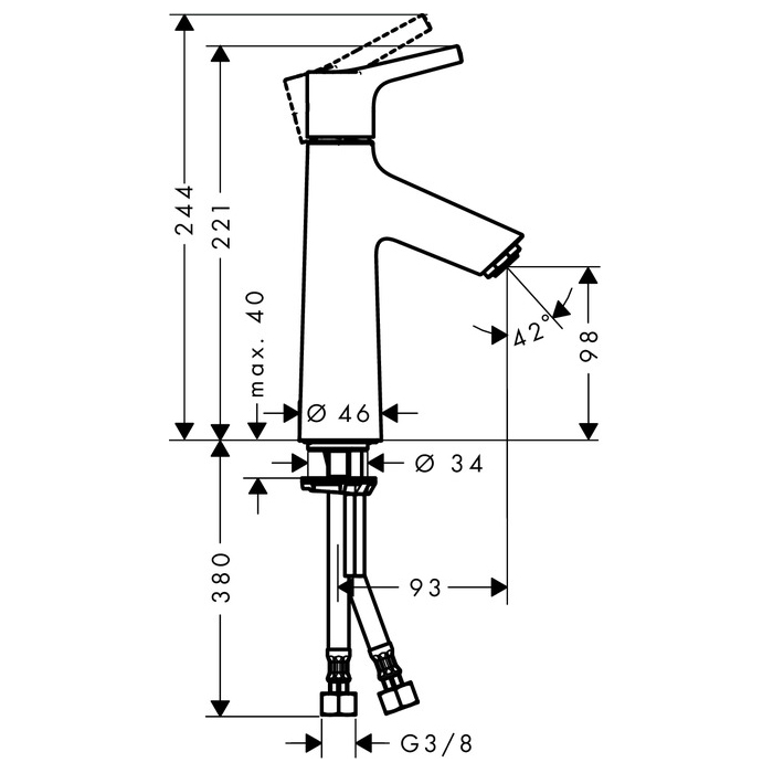 hansgrohe Talis S 100 Single Lever Basin Mixer without Waste Set Scale Diagram