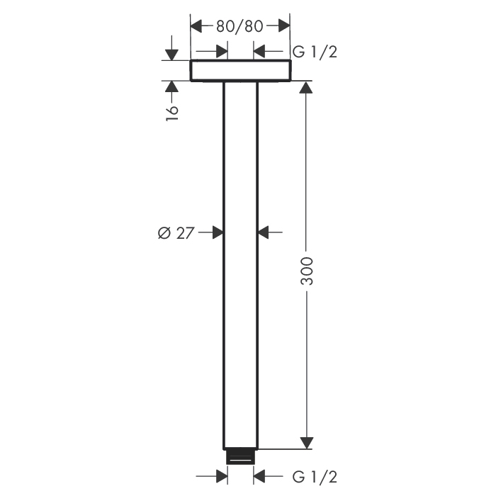 hansgrohe Croma Select E Ceiling Connector 300mm Scale Diagram