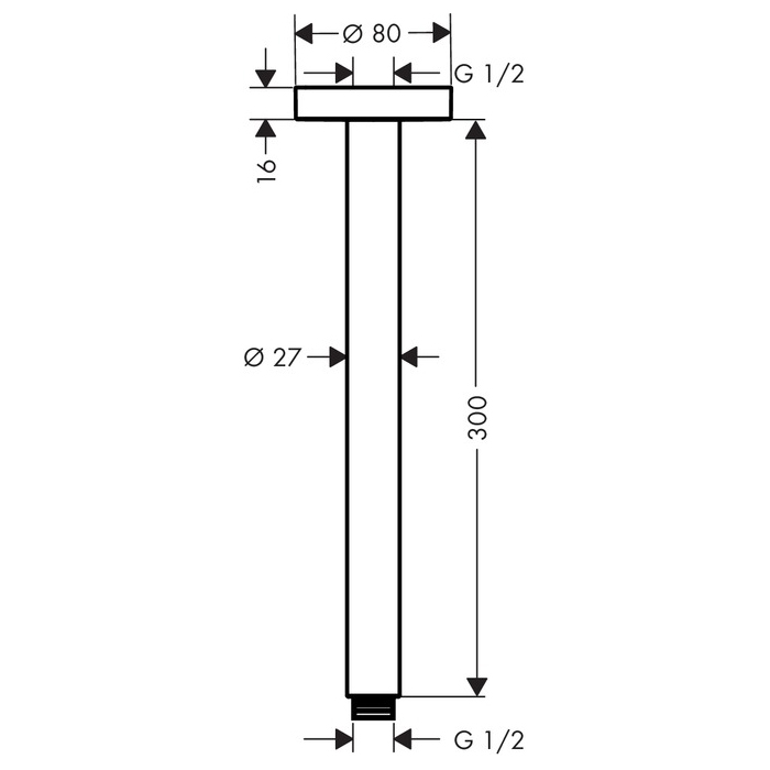 hansgrohe Croma Select S Chrome Ceiling Connector 300mm Scale Diagram