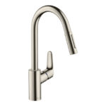 hansgrohe Focus with Pull-out Spray Single Level Swivel Spout 240 Stainless Steel Kitchen Mixer